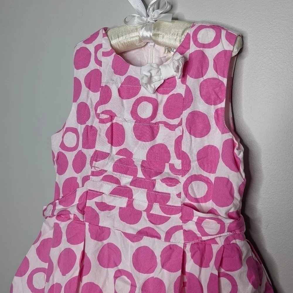✨3/$15 Children's place pink white dots tie back dress 10